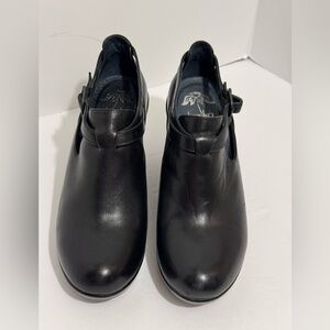 Dansko Franka Clog Shoe Black Womens EU 38 US 7.5-8 Buckle Wedge Heel